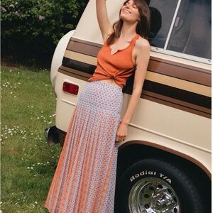 NWT Anthropologie Maeve Vibrant Orange and Blue Patterned Maxi Skirt